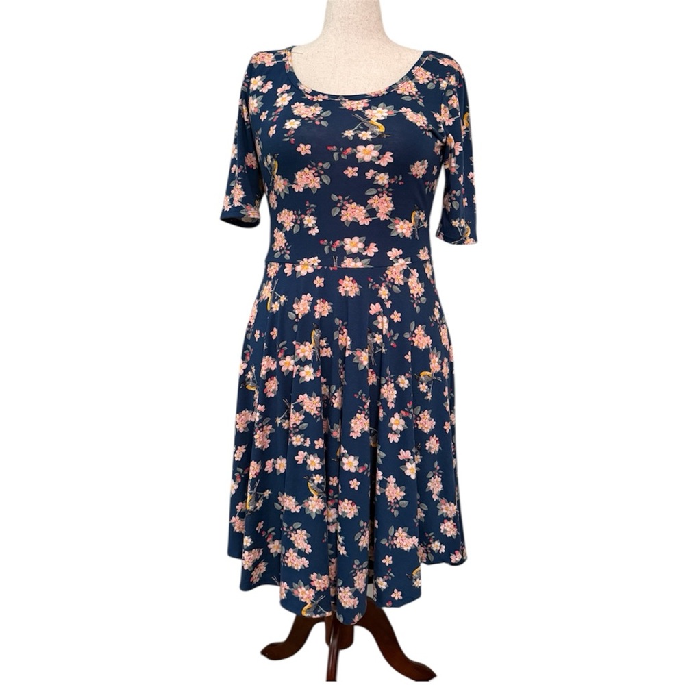Nicole apple blossom & robin print fit & flare dress XL